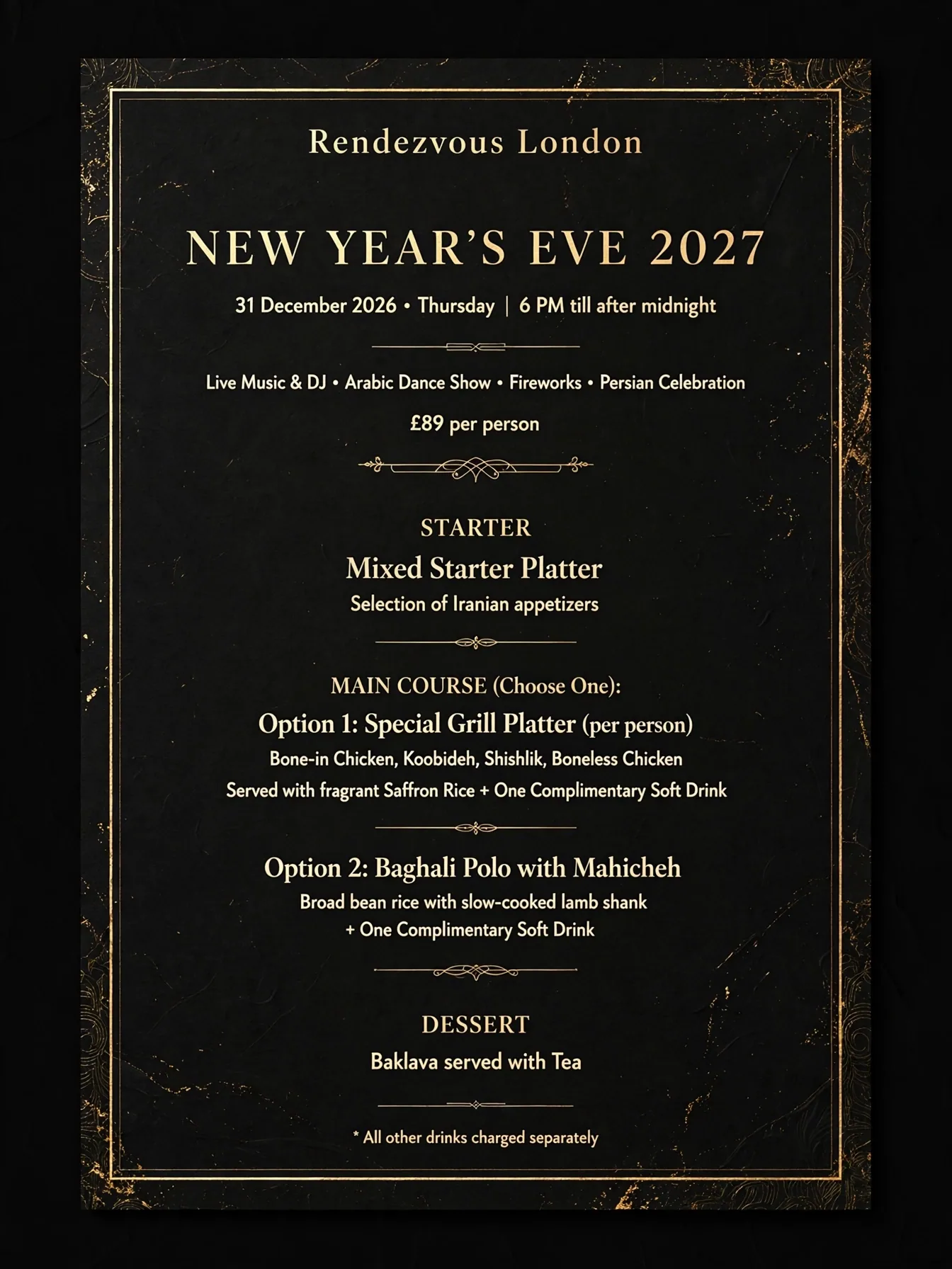 ✨ New Year's Eve 2027 at Rendezvous London ✨ set menu
