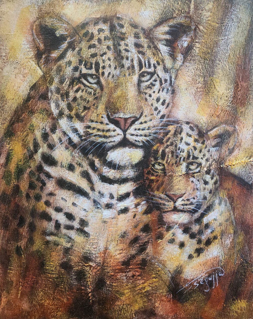Tender Moments – portrait-format original artwork by Ssegujja Godfrey
