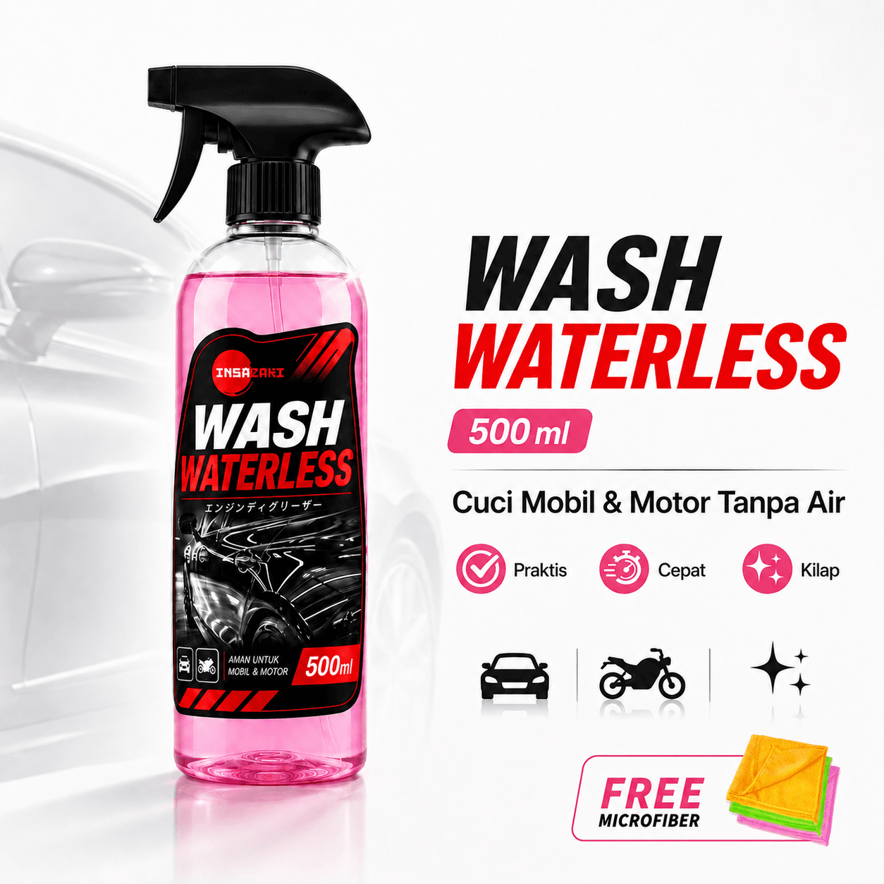 Waterless Wash Wax Cuci mobil motor tanpa air dan mengkilapkan - Warungzs