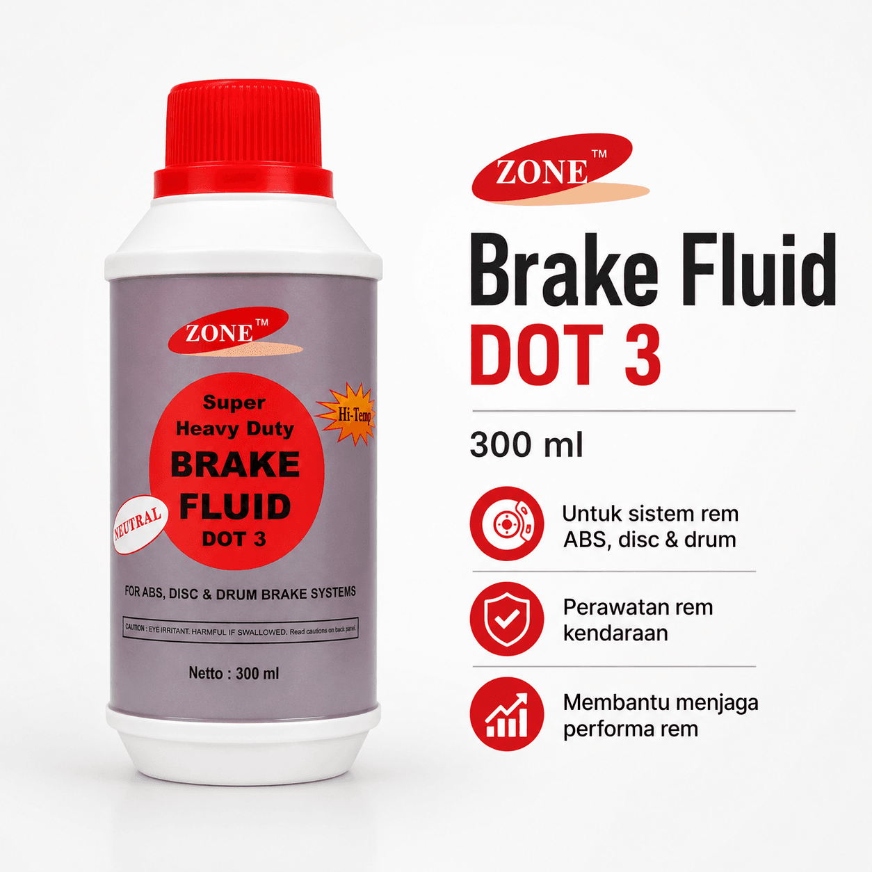 ZONE Brake Fluid DOT 3 Merah 300ML - Image 1